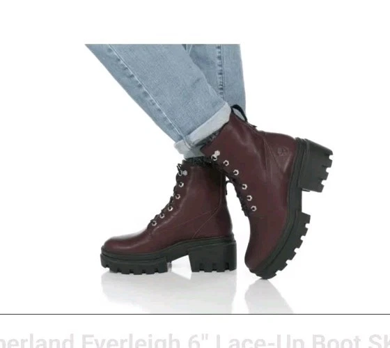 Stivali Timberland Everleigh donna taglia 9 pelle bordeaux stringati alla caviglia combattimento