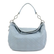Christian Dior Lady Dior Cannage Lamb Skin Shoulder Bag Hand Bag Blue Used F/S