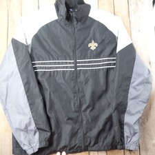 New Orleans Saints Reebok NFL Windbreaker Jacket Full Zip Size L Black Gray