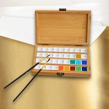 Empty Bamboo Paint Palette Watercolor Container Gouache Watercolor Paint Box for