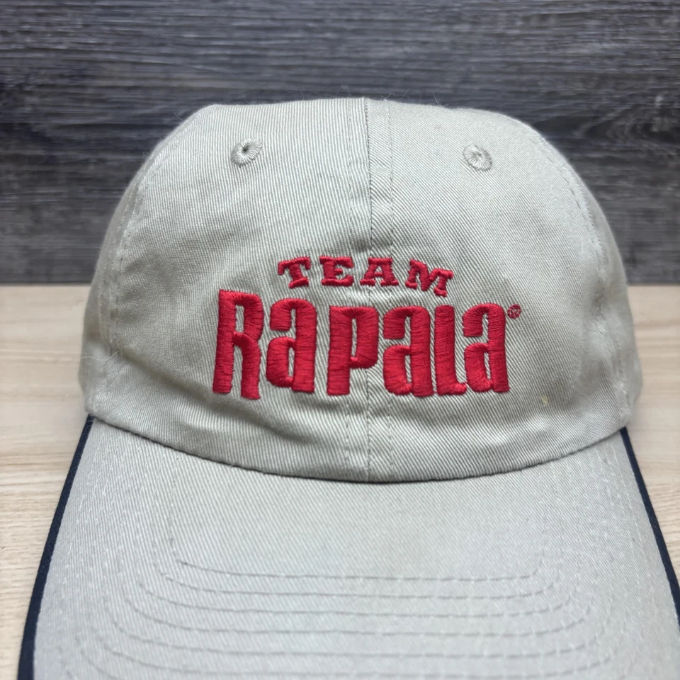 Team Rapala Hat Cap Strap Back Mens Khaki Tan Black Fishing Logo Embroidered - Image 2 of 4