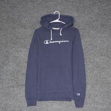 Champion Pullover Hoodie Sweatshirt Womens M Blue Logo Pocket Long Sleeve