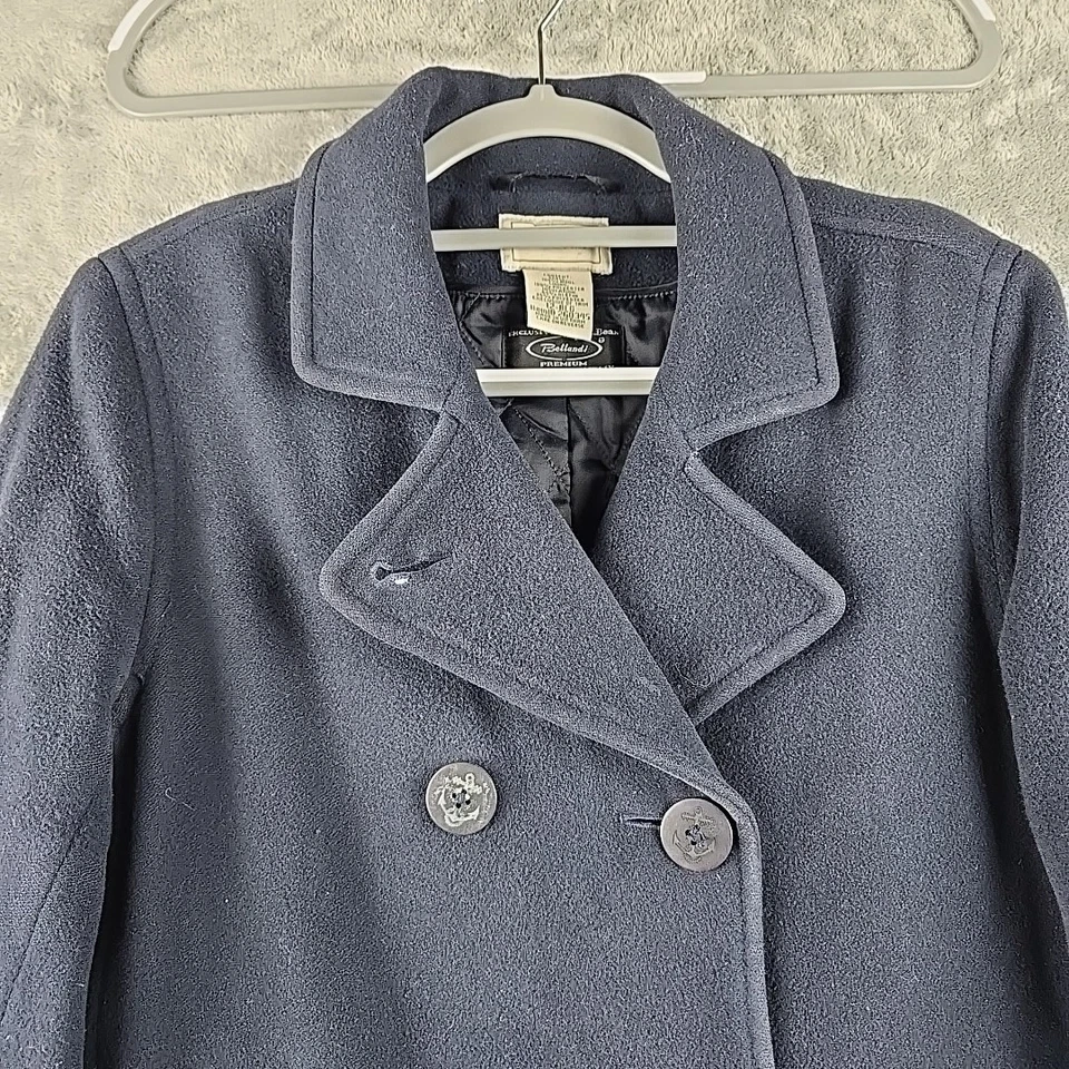 复古 LL Bean 羊毛海军 Peacoat 大衣夹克 Thinsulate Bellandi 意大利 12 R 码 — 第 3/4 张图片
