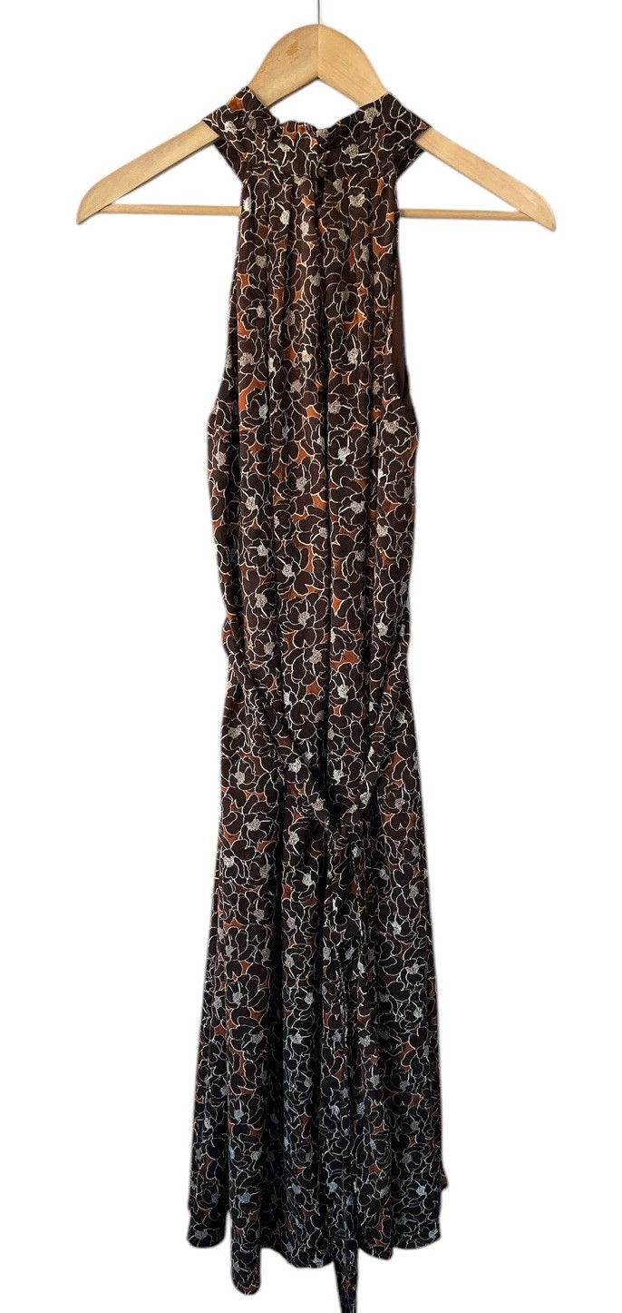 Banana Republic Brown Floral Racerback Belted Midi Dress XSP