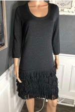 Calvin Klein Black Scoop Neck Fringe Hem Sweater Dress Sz M NWOT U1