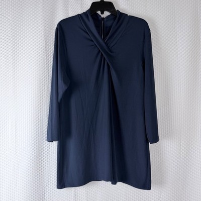 Alfani Womens Navy Blue Twist Neck Zipper Blouse Top Plus Size XL Dress Office