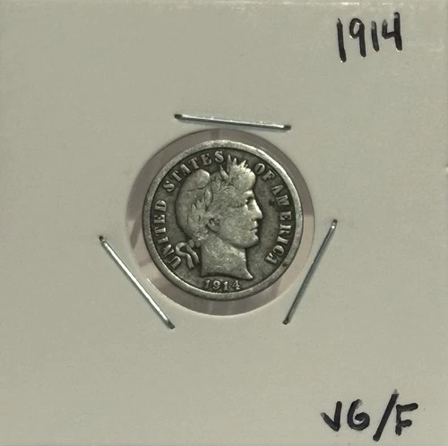 1914 Barber Dime, 90% Silver, VG/F, Very Nice Condition! 🔥🔥