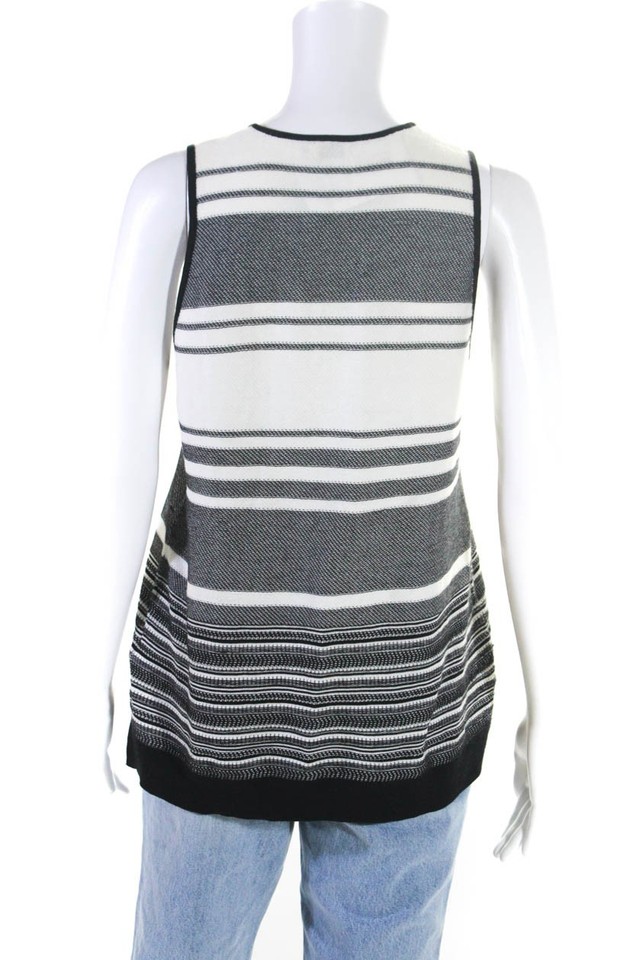 Vince Womens Cotton Knit Striped Print Sleeveless Tank Top White Black ...