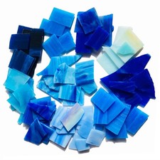 PALJOLLY Mosaic Tiles Stained Glass Sheets for 1 inch x 2 inches, Mixed Blue