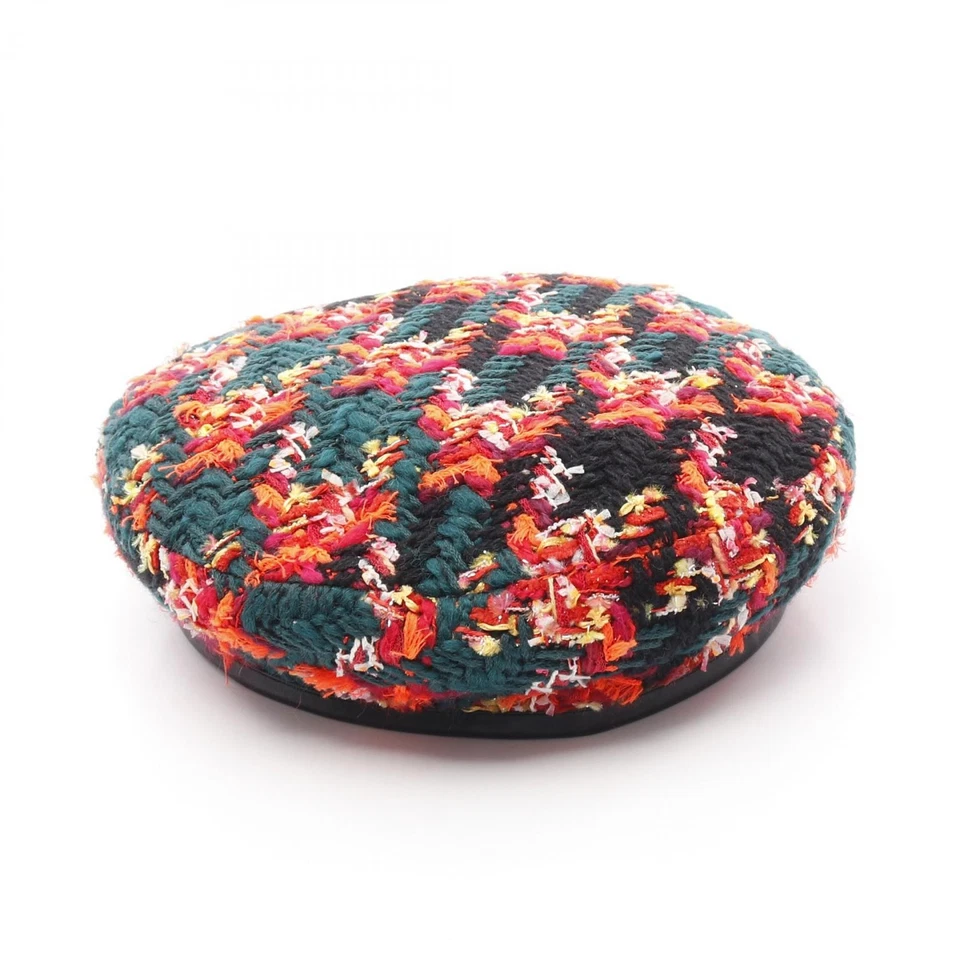 GUCCI Check Lame Tweed Boina Gorra Sombrero 729140 Lana Naranja Multicolor HC 55 cm Foto 2 de 4