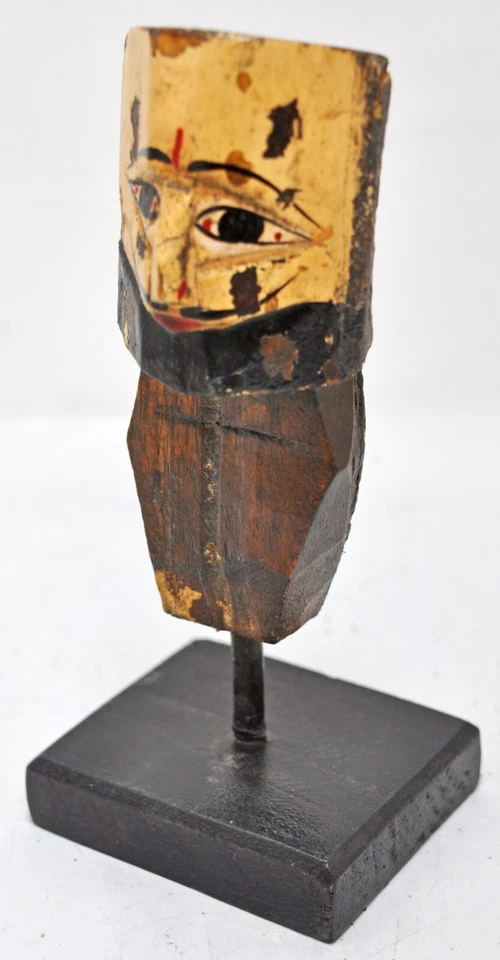 Estatuilla cabeza marioneta de madera vintage original tallada a mano pintada Foto 3 de 4