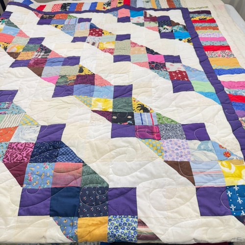 quilt full multicolored square black floral cotton rustic primitive