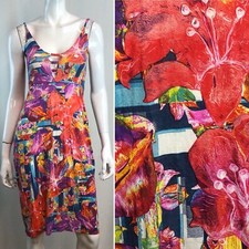 Bzar Floral Print Stretchy Lace Up Back Flare Shift Tank Lace Up Back Dress