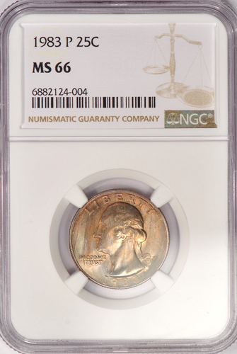 1983 P TONED Washington Quarter NGC MS 66 Gem Toning Coin 25C