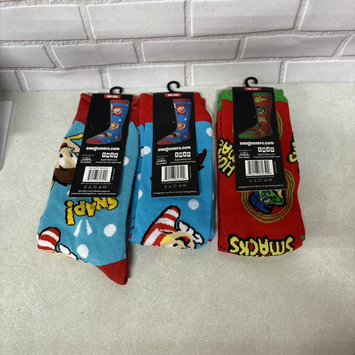3 Pair Swag Kellogg's Rice Krispy & Honey Smacks Novelty Socks One