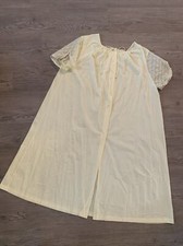 Vintage Lorraine Soft Yellow Large 46 Nightgown Robe Lace Embroidery Bow USA