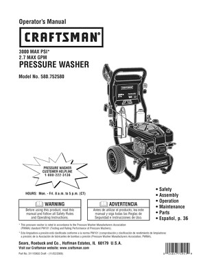 #ad #ad Owners Manual amp; Parts List Craftsman 3000 PSI Pressure Washer Model 580.752580 $19.95