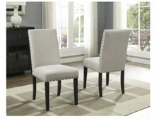 Copper Grove Nail Upholstered Biege Wood Kitchen Dining Chairs Set of 2 Arm Less