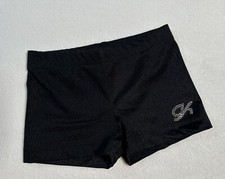 GK Elite BAR SHORTS Leotard BLACK Nylon SWAROVSKI RHINESTONE BLING Gymnastics AS