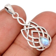 Celtic - Natural Rainbow Moonstone - India 925 Silver Pendants Jewelry CP73703