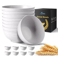 Unbreakable Wheat Straw Cereal Bowls Microwave Safe White Set of 8 26oz