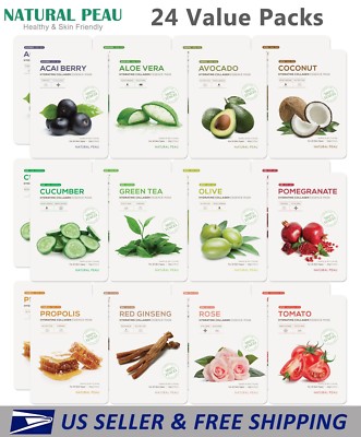 Natural Peau Hydrating Collagen Essence Sheet Mask (24 Value Packs) New