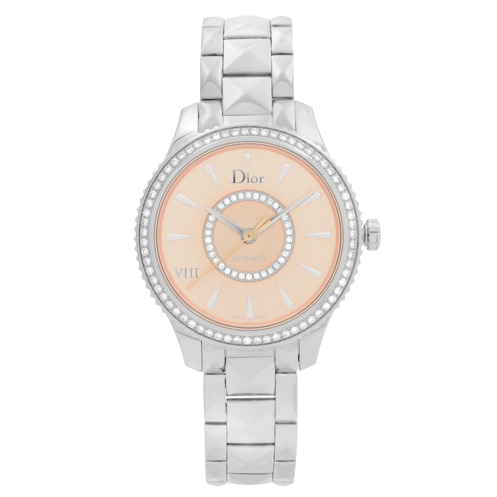 Montre pour femme Christian Dior VIII Montaigne acier diamant cadran rose CD152510M002