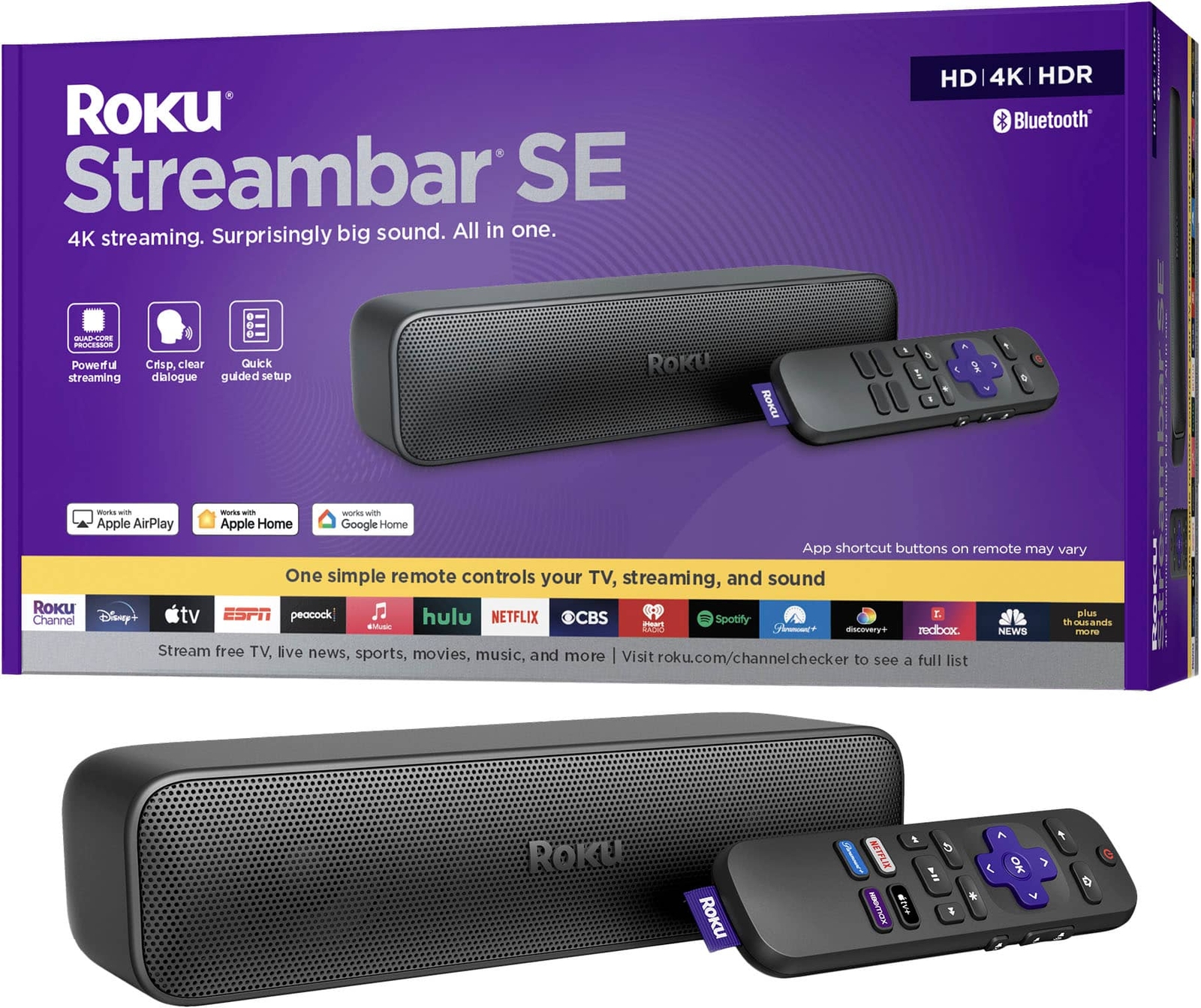 Roku - Streambar SE | Звуковая панель для телевизора 2-в-1 со встроенной функцией потоковой передачи, премиум-класса Spe...