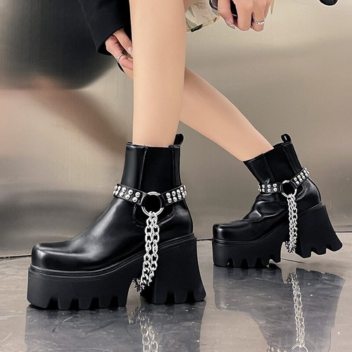 Womens Punk Style Ankle Boots High 