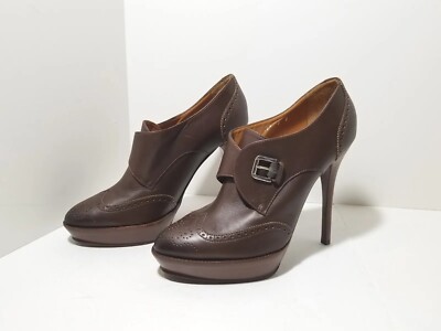Ralph Lauren Purple Label Platform Heels Classic Oxford Bootie Size 9B Brown  | eBay