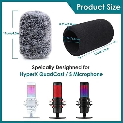 QuadCast S Pop Filter with Furry Microphone Windscreen Muff - Microphone Cover - Picture 5 of 6