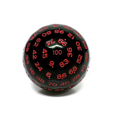 ''Red'' Single 100 Sided Polyhedral Dice (D100) | Solid Black Color (45mm) Red