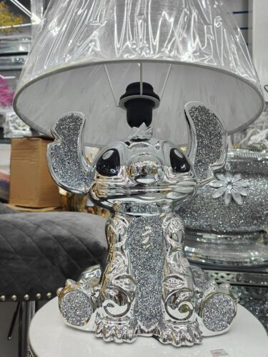 Bling Crushed Diamond Silver Stitch Table Lamp with Shade Ceramic Base Silver UK - Picture 5 of 15