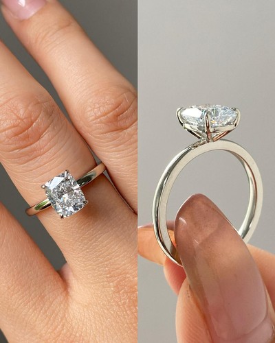 Solitaire Lab Grown Diamond Engagement Ring Cushion Cut CVD Wedding jewelry Her