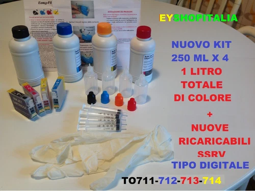 CARTUCCE TO711-714 COMPATIBILI PIENE DI PRONTO USO  + 1 LITRO DI INCHIOSTRO