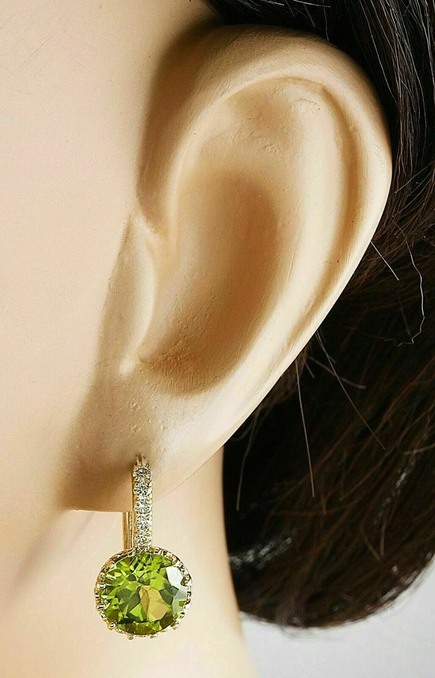 3Ct Round Cut Green Peridot Solitaire Drop Dangle Earring 14K Yellow Gold Finish Foto 3 de 4