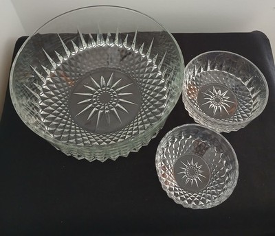 Vintage Arcoroc Diamant Clear Glass Salad Bowl Set - 9-piece Set USA & France