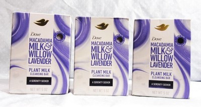 Dove Lot of 3 Macadamia Milk & Willow Lavender Cleansing Bars 5 oz