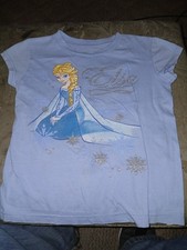 Disney Frozen Elsa Light Blue Girls T-Shirt Graphic Print Size 5/6 Cotton
