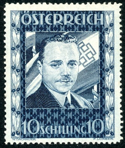 1936 -10 Schilling Dollfuß- ANK. Nr. 588- Orig. Gummi mit ganz leichter Falzspur