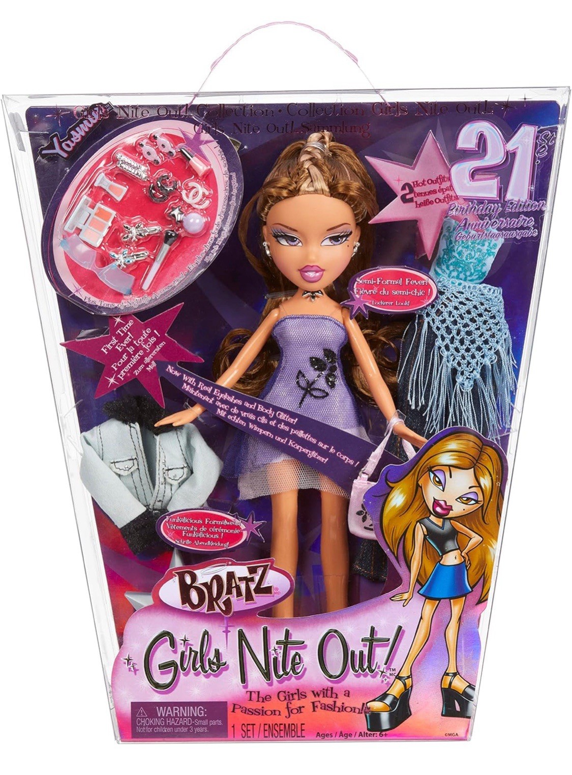 ¡NUEVO! Muñeca de moda Bratz Girls Nite Out edición 21 cumpleaños pestañas Yasmin