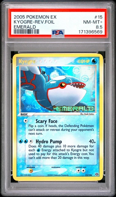 2005 Pokemon Ex Emerald #15 Kyogre Reverse Foil PSA 8.5 NM-MT+ NEW CERT STAMPED