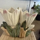 ANTIQUE Rare Vintage Original McCoy Double Tulip Vase, White, Green, Red