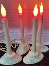Set 4 Vintage Christmas Window Single Wax Drip Candle Candolier & Flame Bulbs