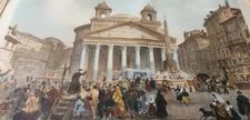 Felix Benoist 19th Century Lithograph W/COA Rome, Framed Under Glass, Pantheon