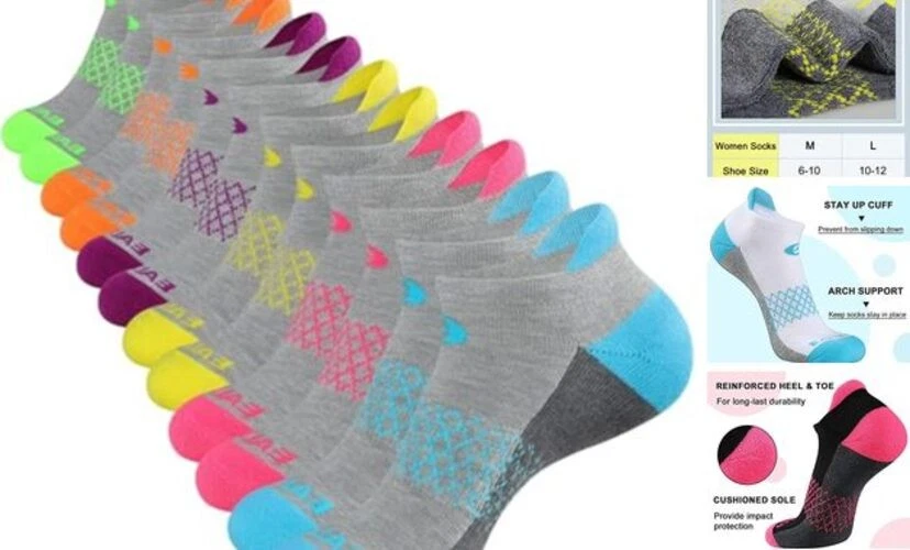 Womens Ankle Socks 6 Pairs Running Athletic Cushioned Sole 6-10 6 Pairs Grey