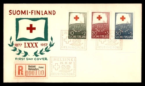Mayfairstamps Finland FDC 1957 Red Cross Flag Registered Helsinki First Day Cove