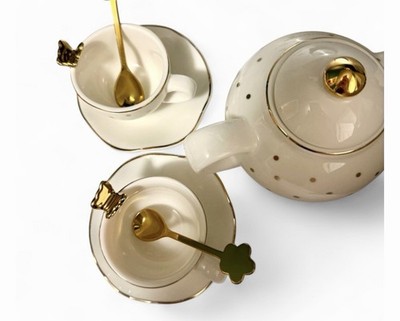 Butterfly Kids Porcelain Tea Set for Two   Gold & White  