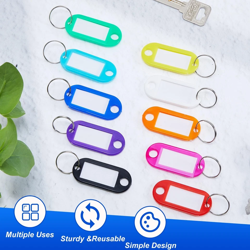1000 Pcs Plastic Key Tags with Label Window 10 Assorted Colorful Key Ring Tag... - Image 4 of 4