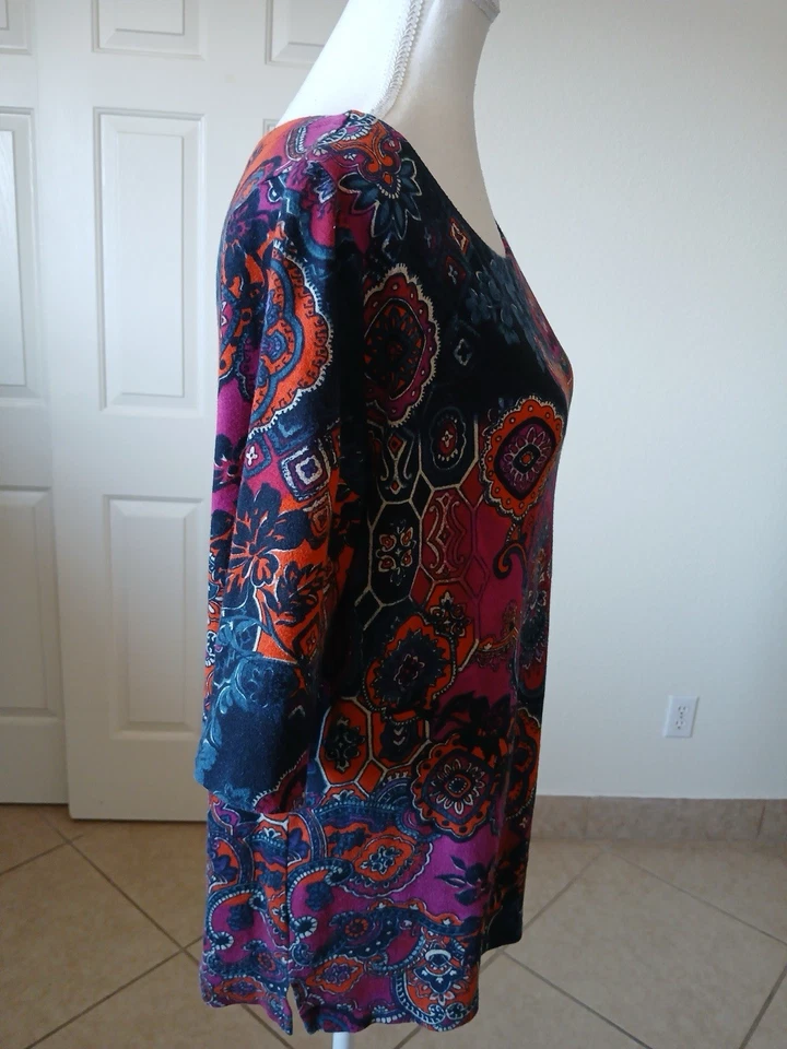 Jones New York Signature Womens Top XL Multicolor Paisley 3/4 Sleeve Boho - Image 4 of 4